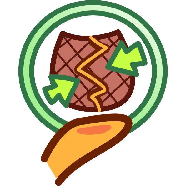A yellow hand with a terracotta pot hovering above it. The pot has a crack down the center that’s colored with yellow as if repaired using gold. Two green arrows point inward on either side of the crack. Around the pot and behind the hand is a green ring. The image has dark line art.